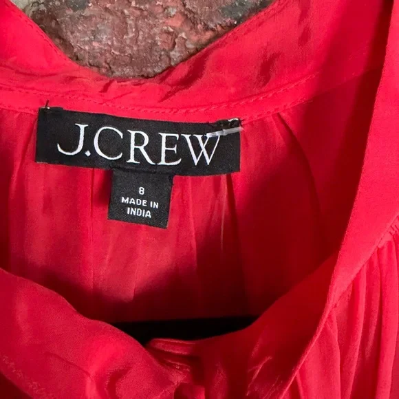 J.Crew Coral Pink Tie Neck Blouse ✨ NWT Silky Candy Apple Top Size 8 - Picture 2 of 4
